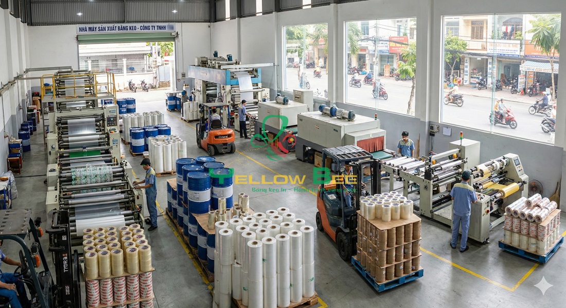 Xưởng sản xuất băng keo in logo Yellow Bee