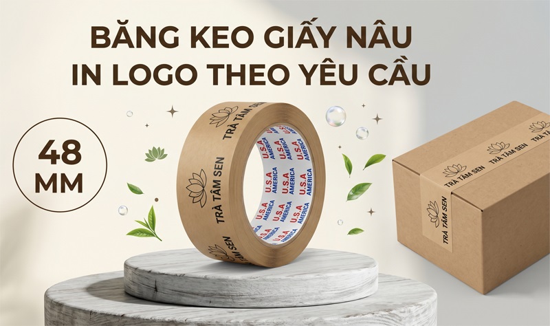 Băng Keo Giấy Nâu In Logo Thiên Long Theo Yêu Cầu